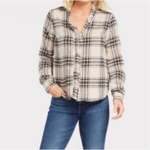HEARTLOOM Evereve Keiko Tartan Plaid Raw Edge Flannel Top // S